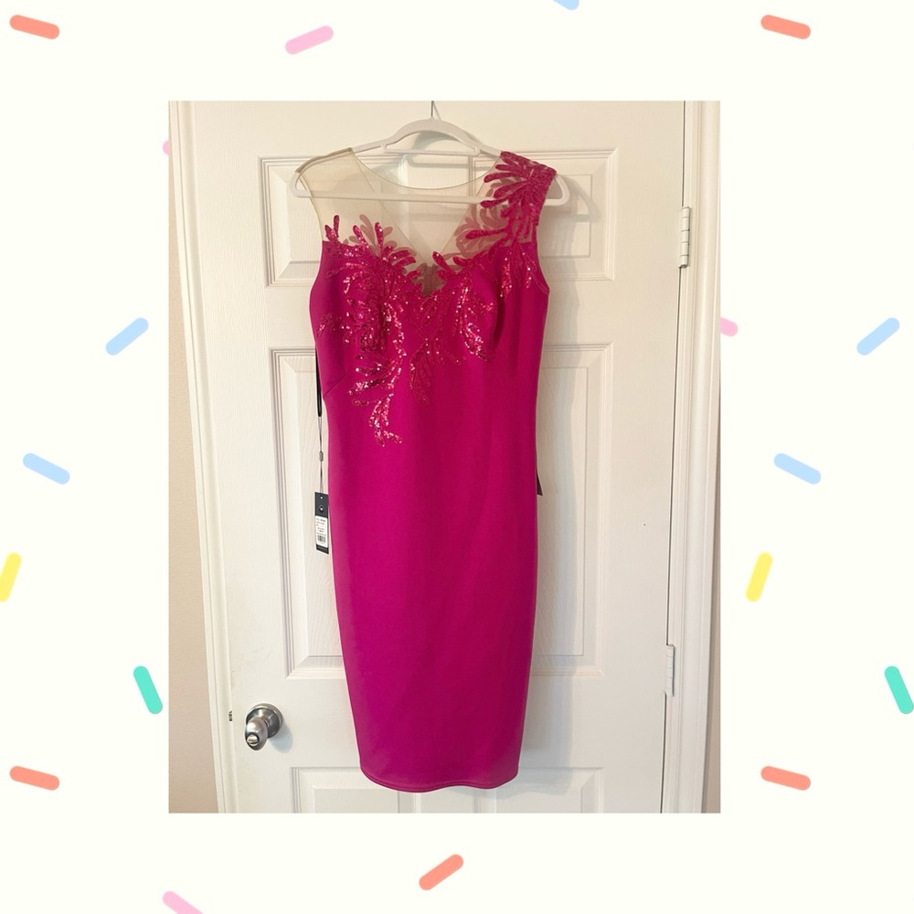 Tadashi Shoji One Shoulder Fuchsia Dress